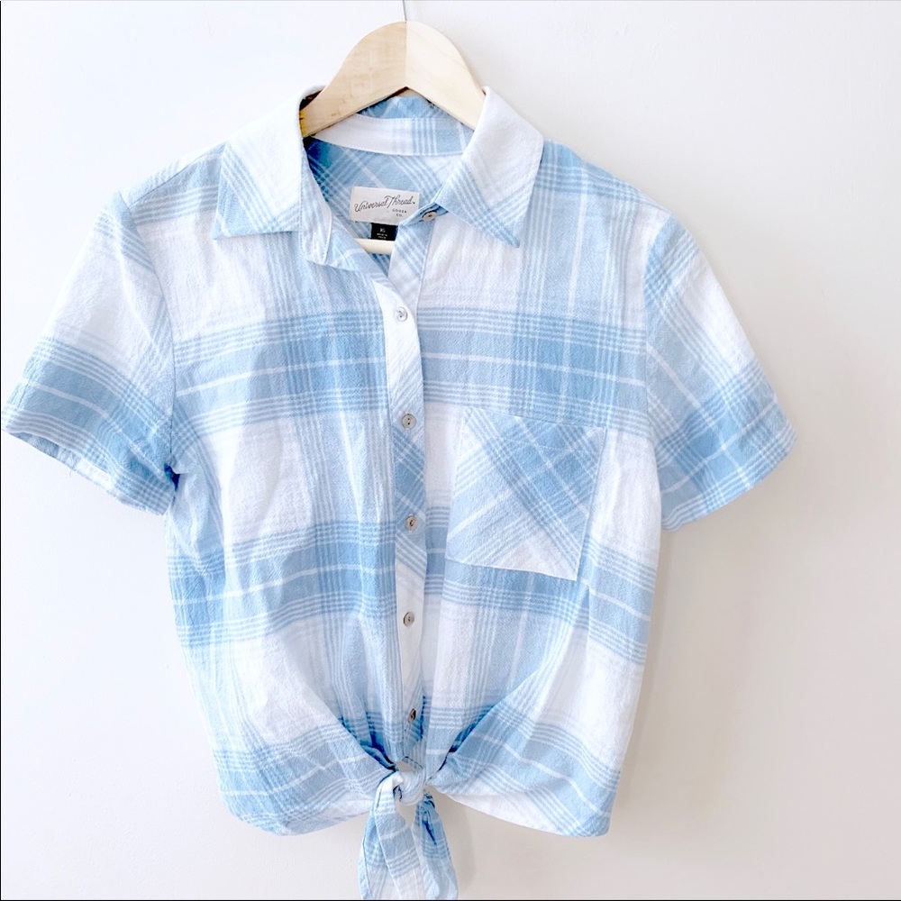 Universal Thread Plaid Tie Front Top